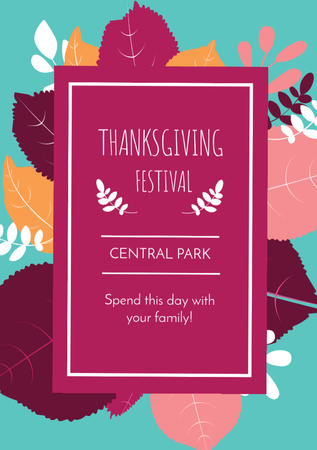 Thanksgiving Festival Frame with Autumn Leaves Flyer A5 Design Template