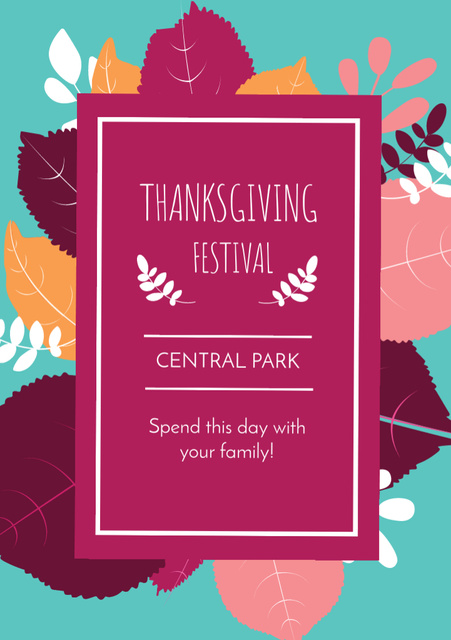 Thanksgiving Festival Ad with Autumn Leaves Flyer A5 Design Template