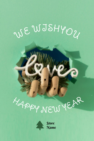 New Year Holiday Greeting with Twig in Hand Postcard 4x6in Vertical Design Template