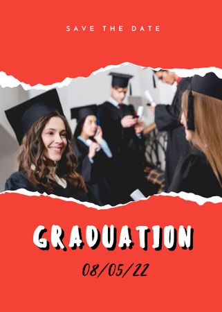 Graduation Announcement with Happy Students Invitation tervezősablon