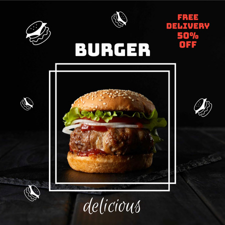 Ízletes burger ajánlat ingyenes kiszállítással Instagram tervezősablon