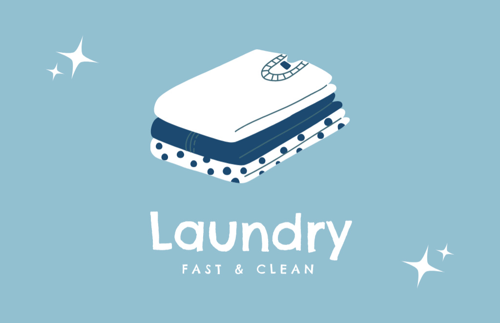 Laundry Service Offers on Blue Business Card 85x55mm Design Template