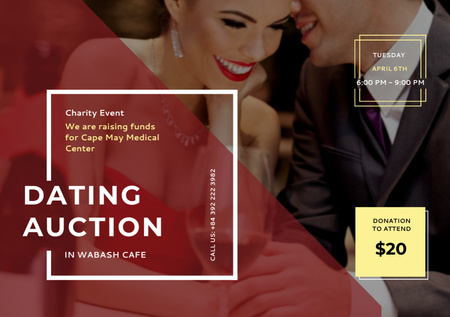 Charity Dating Auction Ad with Smiling Woman Flyer A5 Horizontal Design Template