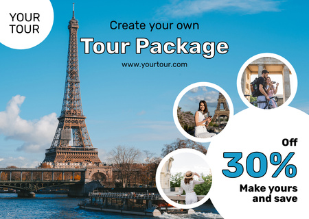 Plantilla de diseño de Viajar a Francia Descuento con la Torre Eiffel Card 