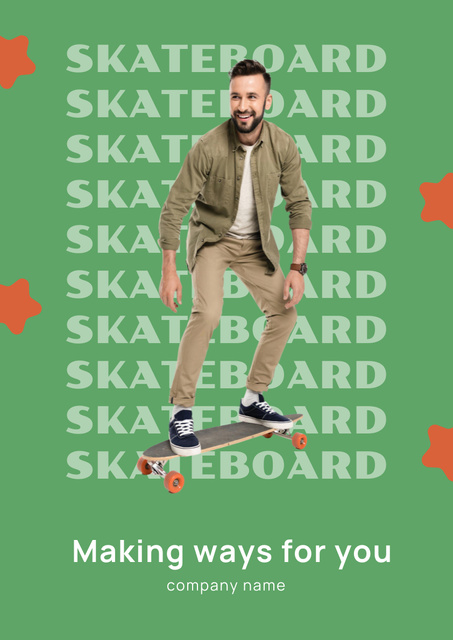 Happy Smiling Man on Skateboard Poster A3 Design Template