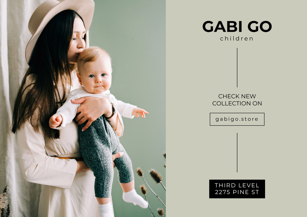 Designvorlage Children Clothing Store with Stylish Baby für Poster A2 Horizontal