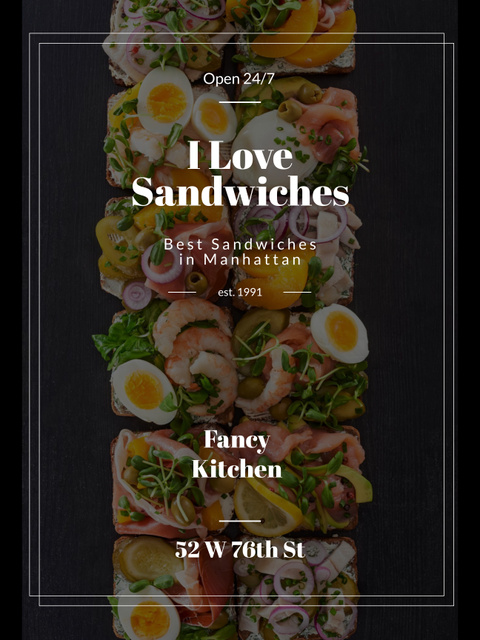 Fresh Tasty Sandwiches with Eggs Poster 36x48in Šablona návrhu