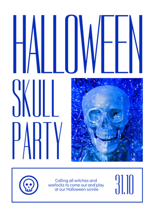 Spooky Halloween Skull Party Announcement In White Flyer A5 Design Template