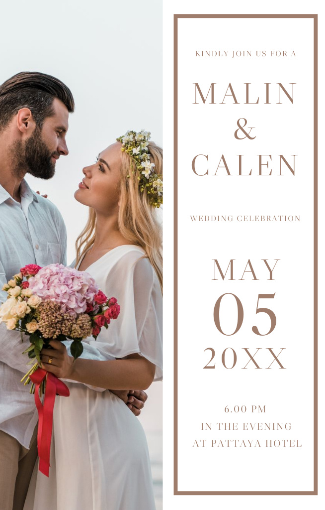 Wedding Announcement with Handsome Groom and Beautiful Blonde Bride Invitation 4.6x7.2inデザインテンプレート