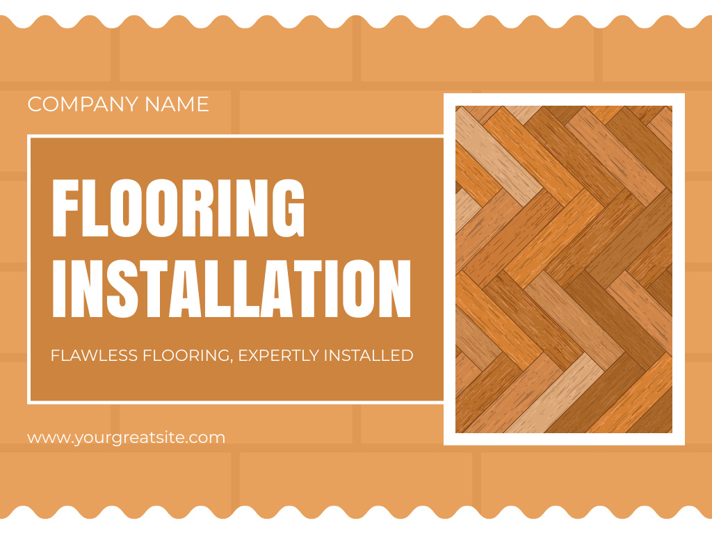 Designvorlage Flooring Installation Services Ad with Stylish Wooden Floor für Presentation