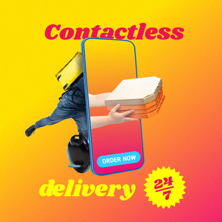 Funny Illustration of Contactless Delivery Instagram Tasarım Şablonu