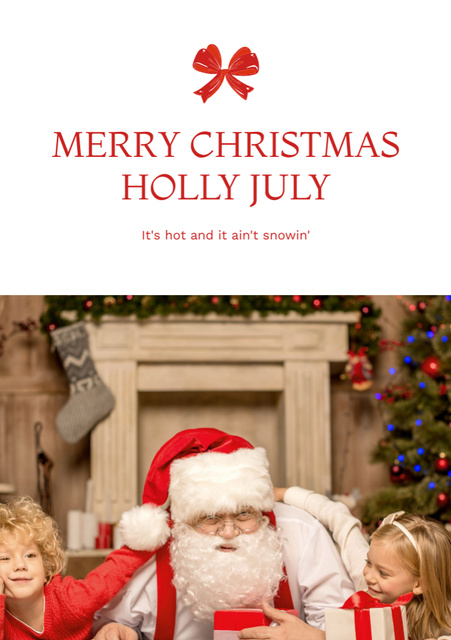 Christmas Party July with Santa and Cute Kids Flyer A5デザインテンプレート