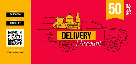 Delivery Discount with Car delivering Food Coupon Din Large Design Template
