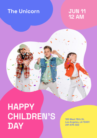 Children's Day Ad with Children on Inflatable Ring Poster A3 Design Template
