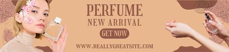 Ontwerpsjabloon van Ebay Store Billboard van Parfumadvertentie met vrouw met bloemengezicht