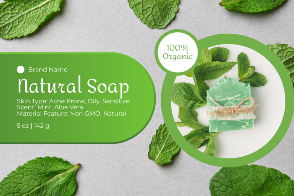 Organic Artisanal Soap With Mint Leaves Label Tasarım Şablonu