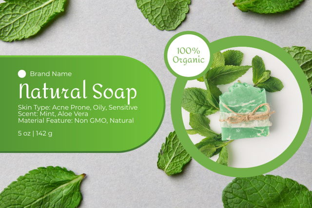 Organic Artisanal Soap With Mint Leaves Labelデザインテンプレート