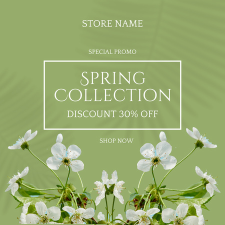 Spring Sale Offer with Cherry Blossom Instagram AD Design Template