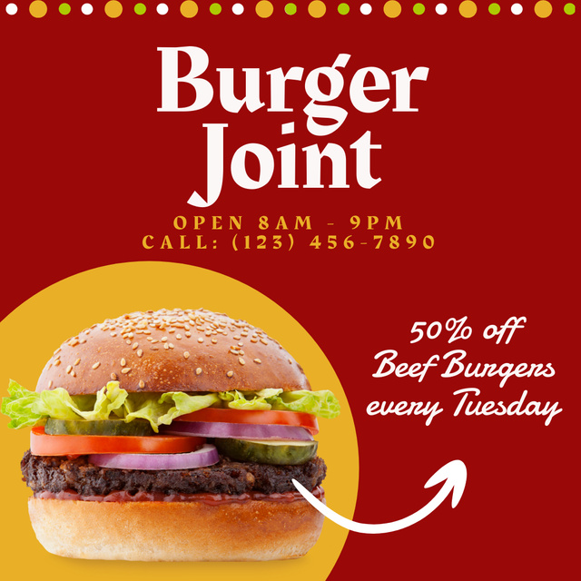 Wholesome Beef Burger With Discount Offer Instagram Design Template