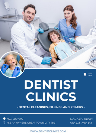 Little Kid is visiting Dentistry Clinic Poster Design Template