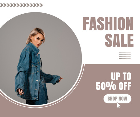 Female Fashion Clothes Sale with Woman in Denim Facebook Design Template