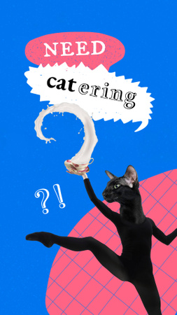 Funny Black Cat with Female Dancer Body Instagram Story Design Template
