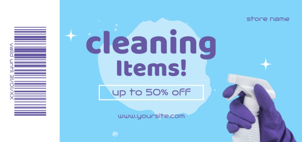 Cleaning Goods Sale Blue and Purple Coupon Din Large Design Template