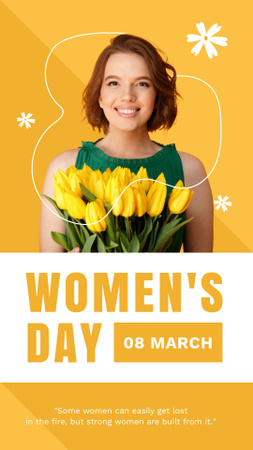 Woman with Yellow Flowers Bouquet on Women's Day Instagram Story Design Template