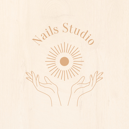 Nails Studio Emblem with Sun in Hands Logo 1080x1080px Design Template