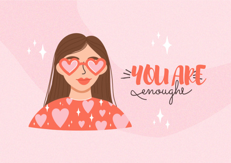 Mental Health Inspiration with Girl in Cute Sunglasses Postcard Design Template