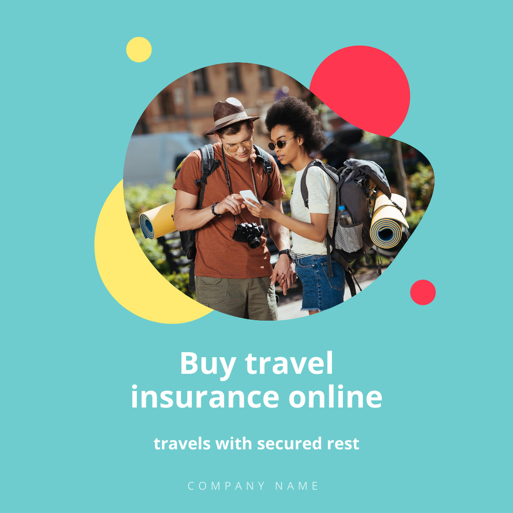 Travel Insurance Sale Ad with Tourists Instagramデザインテンプレート