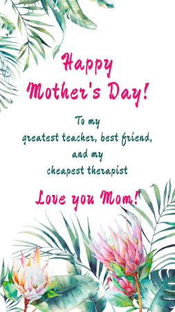 Mother's Day Greeting in Tropical plants frame Instagram Story Design Template