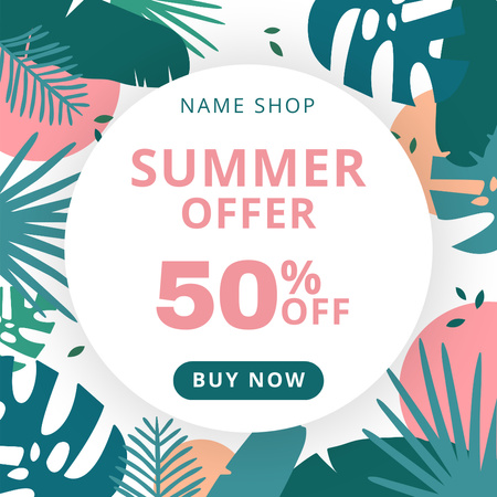Summer Offer on Floral Tropical Pattern Instagram Design Template
