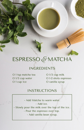 Plantilla de diseño de espresso y matcha pasos de cocina Recipe Card 