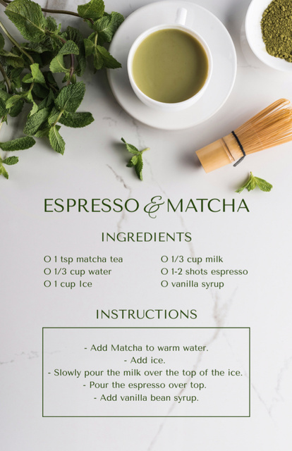 Espresso and Matcha Cooking Steps Recipe Card – шаблон для дизайна
