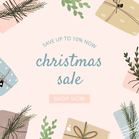 Christmas Sale Announcement with Cute Gifts Instagram Design Template