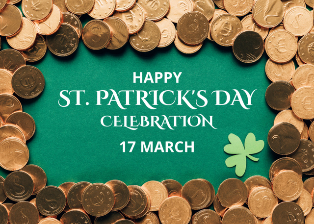 Happy St. Patrick's Day with Gold Coins Postcard 5x7in – шаблон для дизайна