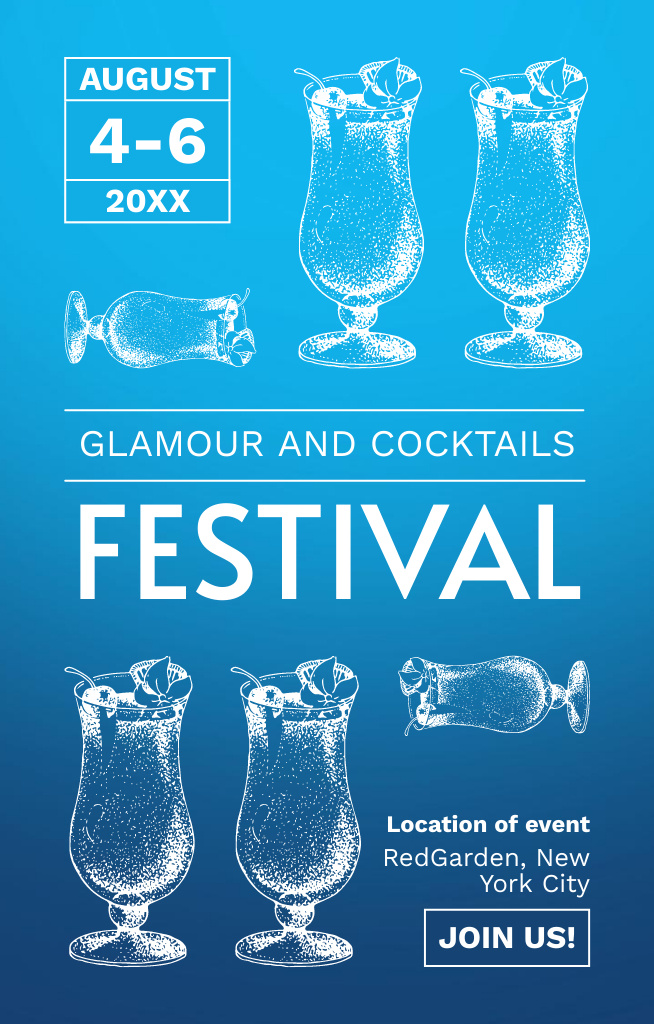 Glamorous Cocktails Festival Invitation 4.6x7.2in Tasarım Şablonu