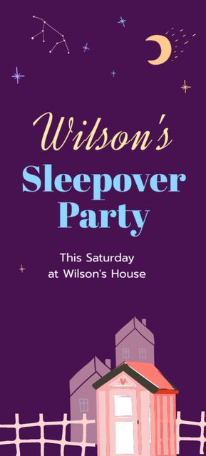 Saturday Sleepover Party Ad on Purple Invitation 9.5x21cm Šablona návrhu