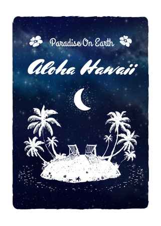 Hawaii Island Under Night Blue Sky Postcard 5x7in Vertical Design Template