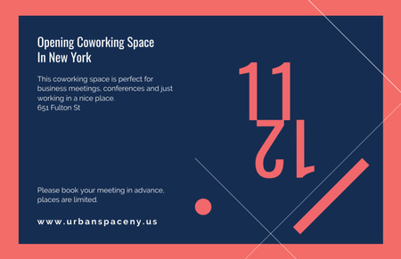 Coworking Opening Minimalistic Announcement in Blue and Red Flyer 5.5x8.5in Horizontal Design Template