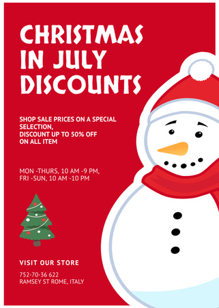 Ontwerpsjabloon van Flayer van  Christmas Sale Announcement in July with Cute Snowman