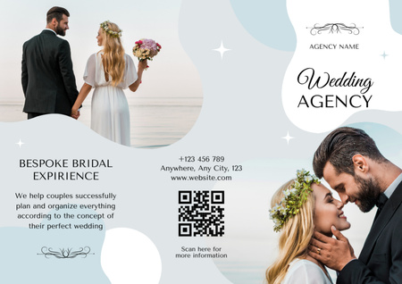 Ontwerpsjabloon van Brochure van Advertentie voor huwelijksbureau met collage van knappe bruidegom en mooie bruid