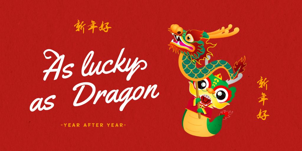Chinese New Year Holiday Greeting with Dragon in Red Twitter Design Template