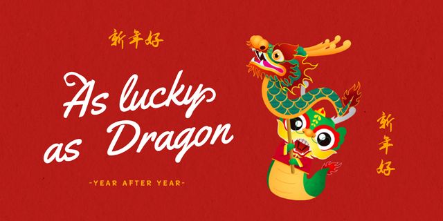 Plantilla de diseño de Chinese New Year Holiday Greeting with Dragon in Red Twitter 