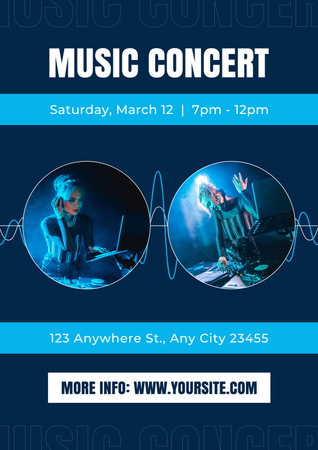 Collage with Announcement of Musical Concert on Blue Poster Design Template