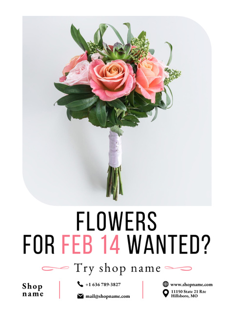 Cute Tender Bouquet on Valentine's Day Poster US Design Template