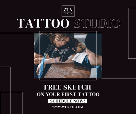 Oferta de serviço de estúdio de tatuagem com esboço grátis Facebook Modelo de Design
