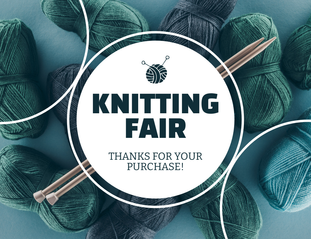 Plantilla de diseño de Knitting Fair Alert with Green Skein Thank You Card 5.5x4in Horizontal 