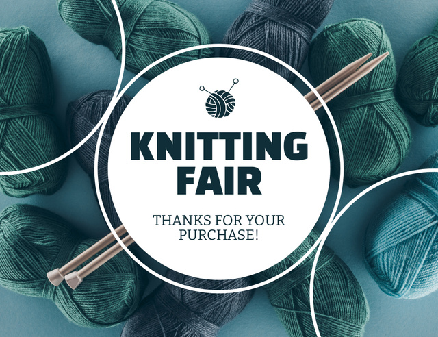 Template di design Knitting Fair Alert with Green Skein Thank You Card 5.5x4in Horizontal